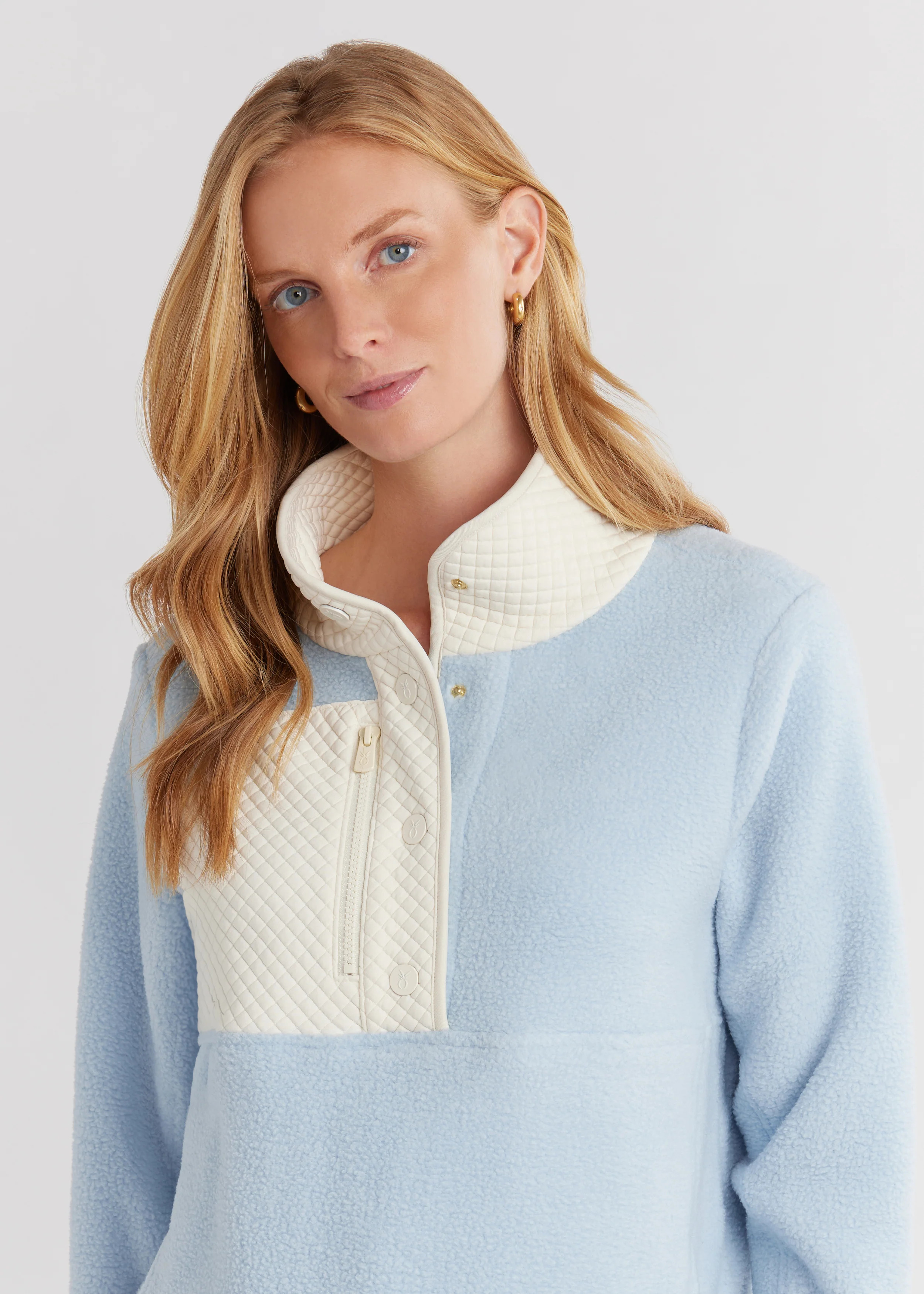 Cherry Lawn Pullover in Sherpa Fleece (Ice Blue/Cream) | Dudley Stephens