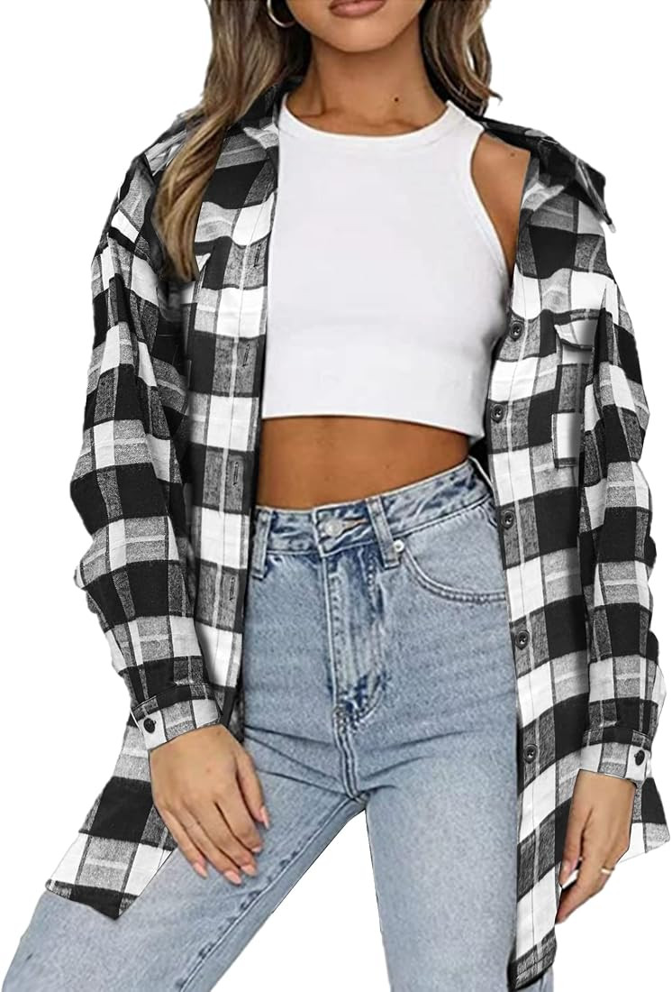 Beyove Plaid Flannel Shirts for Women Oversized Long Sleeve Button Down Plaid Boyfriend Buffalo S... | Amazon (US)