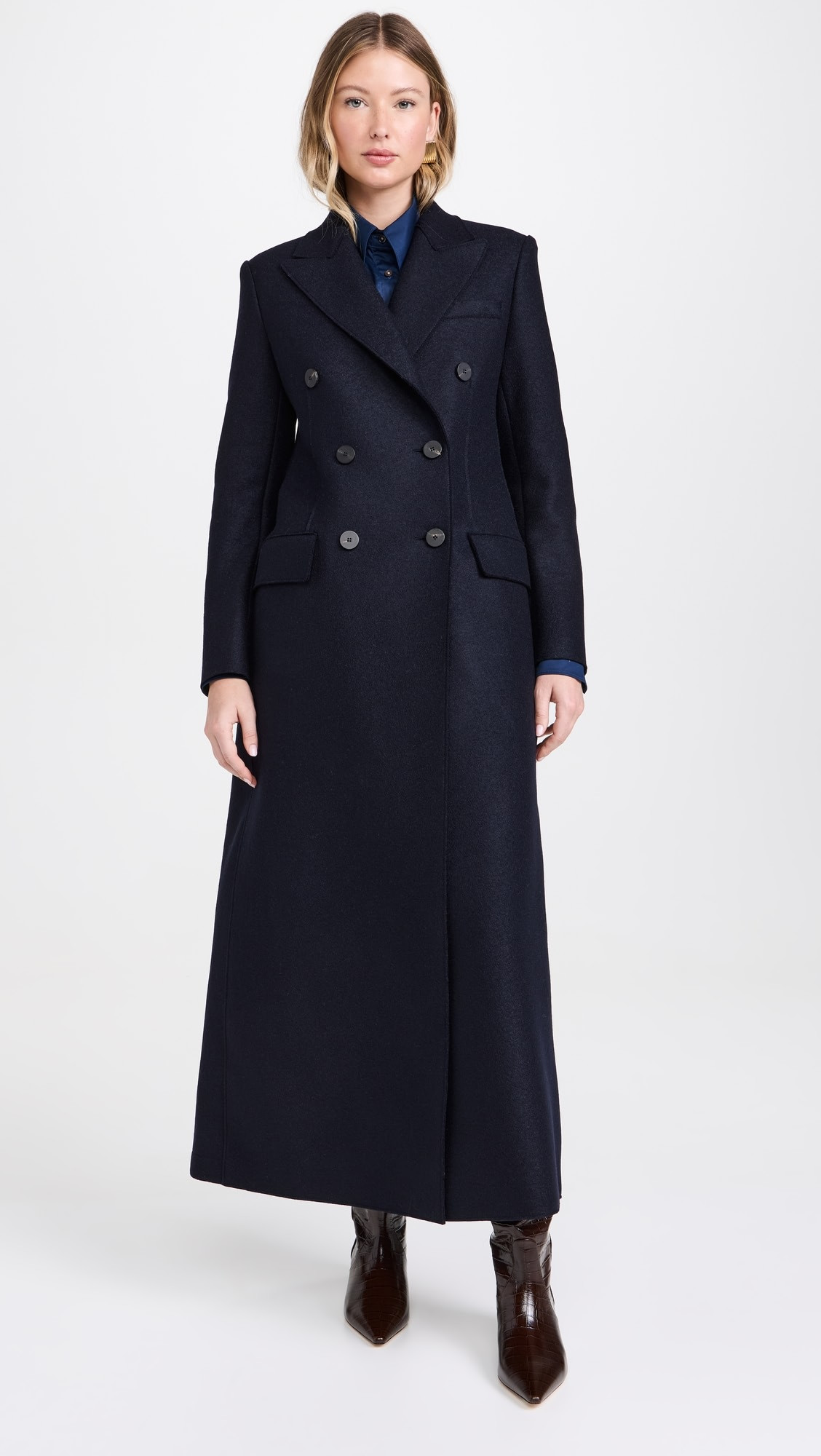 Women Long Double Breasted Tailored Coat Pressed Wool | Shopbop