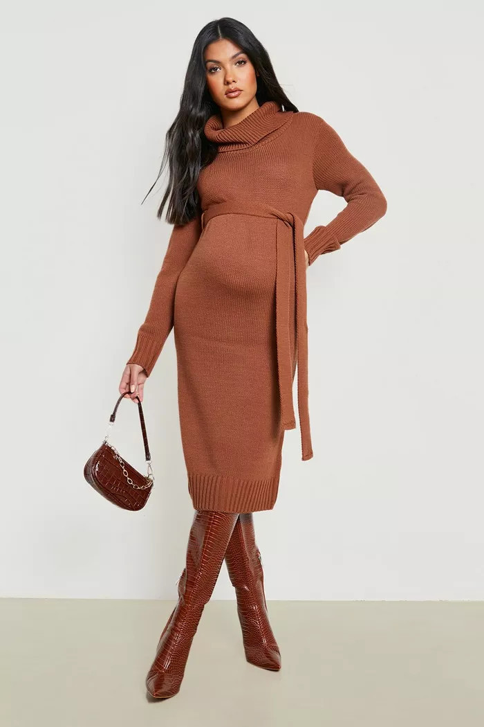 Maternity Cowl Neck Sweater Midi Dress | boohoo (US & Canada)