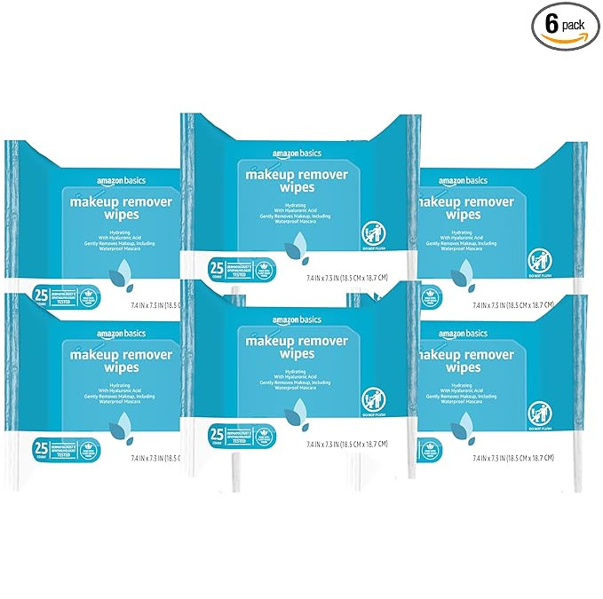 Amazon Basics Makeup Remover Wipes, Gentle Cleansing, Dermatologist Tested, Hydrating with Hyalur... | Amazon (US)