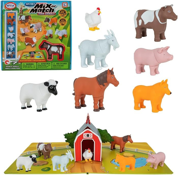 POPULAR PLAYTHINGS Mini Mix or Match Farm Animals, Magnetic Toy Set with Pop-up Playmat, Set of 7 | Amazon (US)