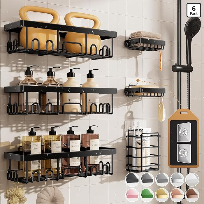 Veken Shower Caddy 6-Pack, Bathroom Organizers and Storage Shelves, Black | Amazon (US)