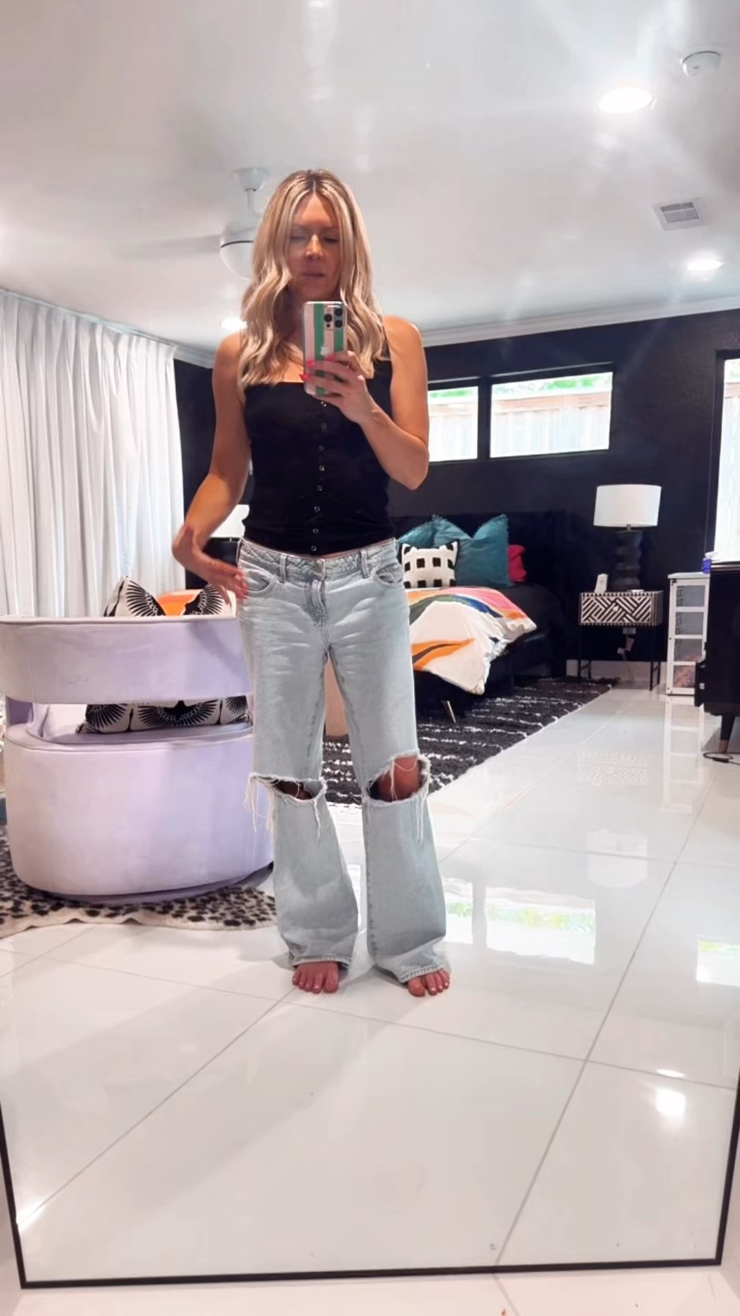 I sized up two sizes in these jeans for extra baggy. One size up would great too.  On sale for $45!

#LTKootd