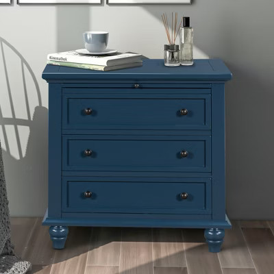 3-Drawer Dresser, Retro Wood Storage Cabinet, End Table with Pull Out Tray, Blue - ModernLuxe | Target