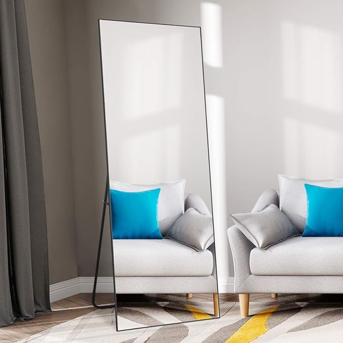 self Full Length Floor Mirror 65"×22" Metal Aluminum Alloy Frame Floor Mirror with Standing Hold... | Amazon (US)