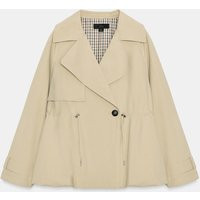 Zara - Adjustable Waist Cropped Trench Coat - Ecru / Beige - M - Woman | Zara US