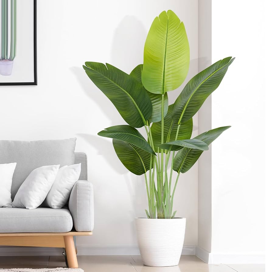 Lifelike Bird of Paradise Artificial Plant 4ft Faux Banana Leaf Tree with 9 Trunks for Home Decor... | Amazon (US)