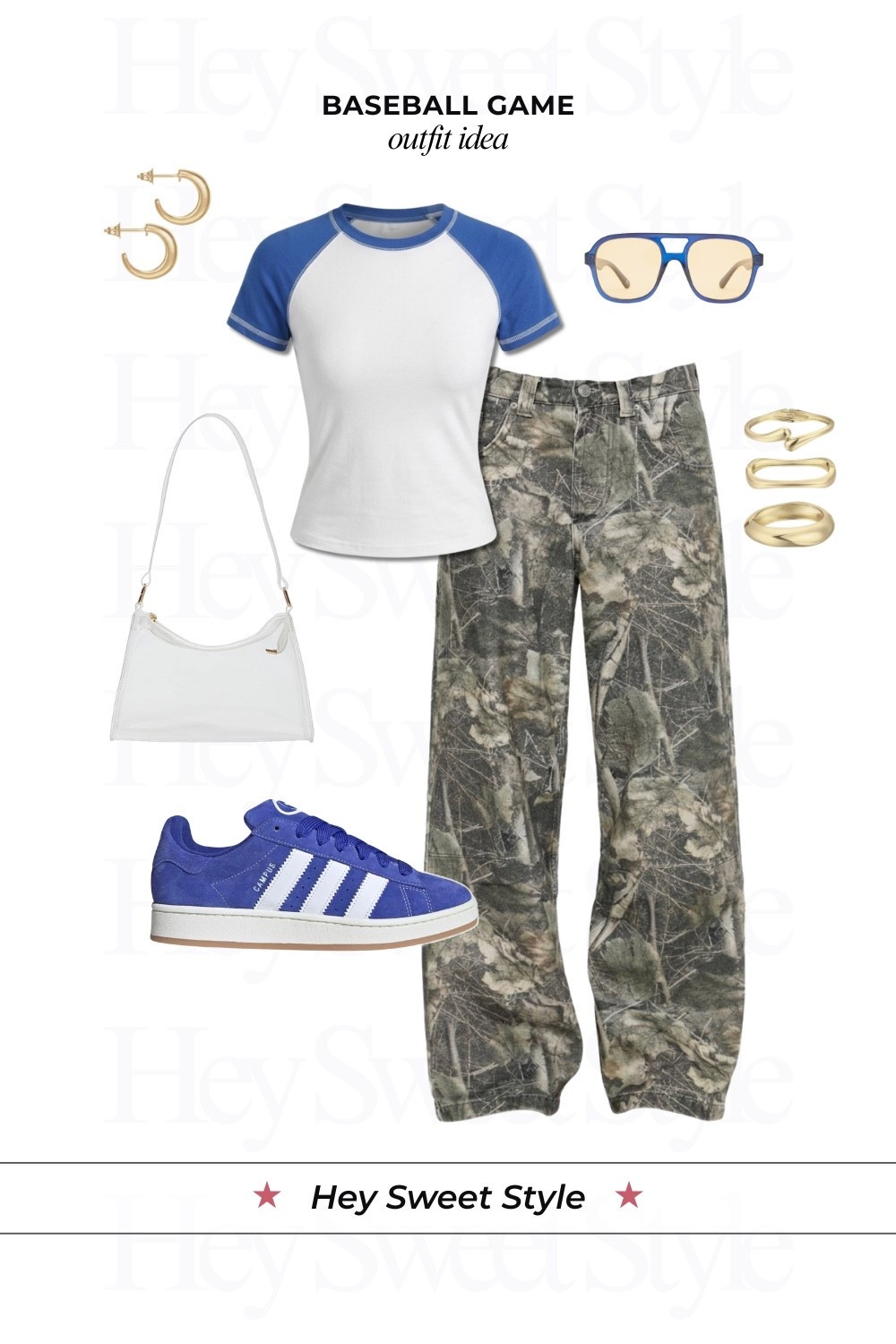 Baseball baby tee + camo low rise jeans | 12 Baseball Game Outfit Ideas ⚾ 