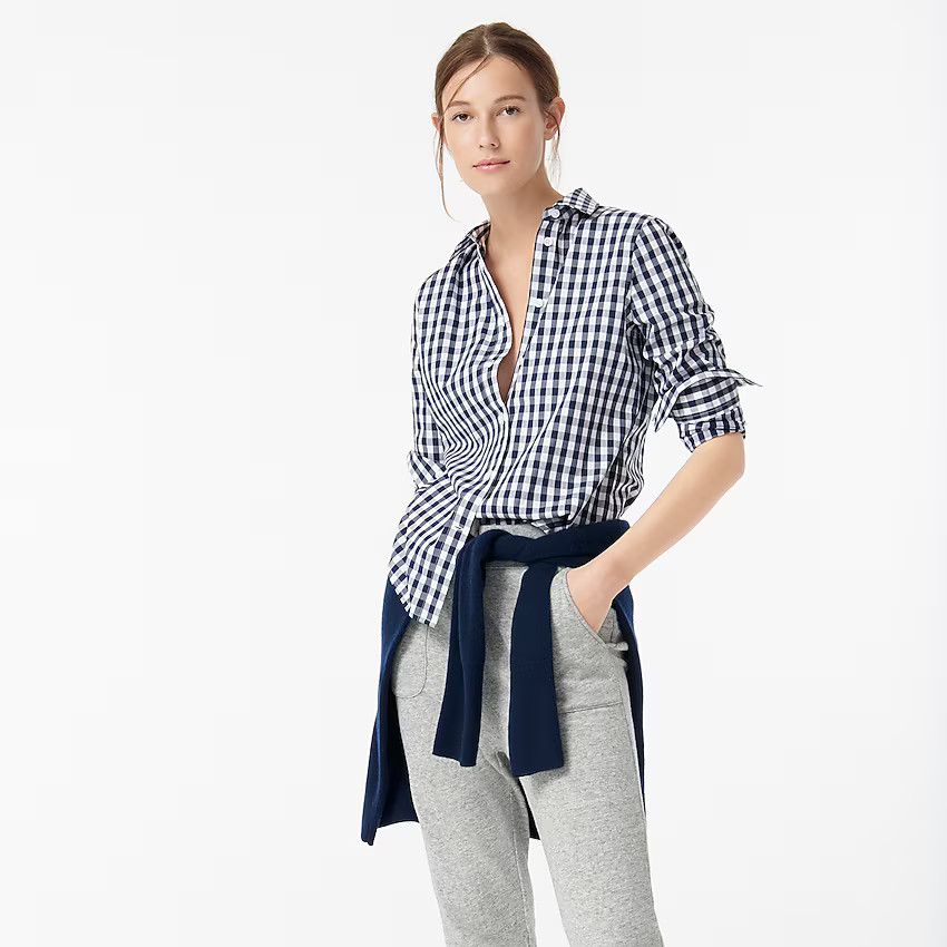 Petite slim-fit stretch cotton poplin shirt in gingham | J. Crew US