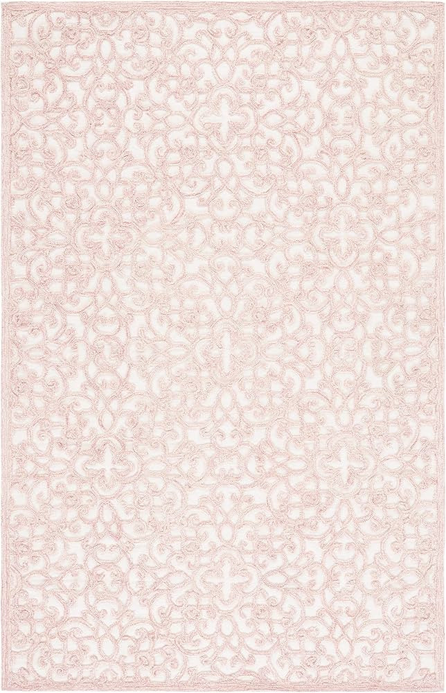 Safavieh Trace Collection Accent Rug - 2'6" x 4', Ivory & Pink, Handmade Scroll Wool, Ideal for H... | Amazon (US)