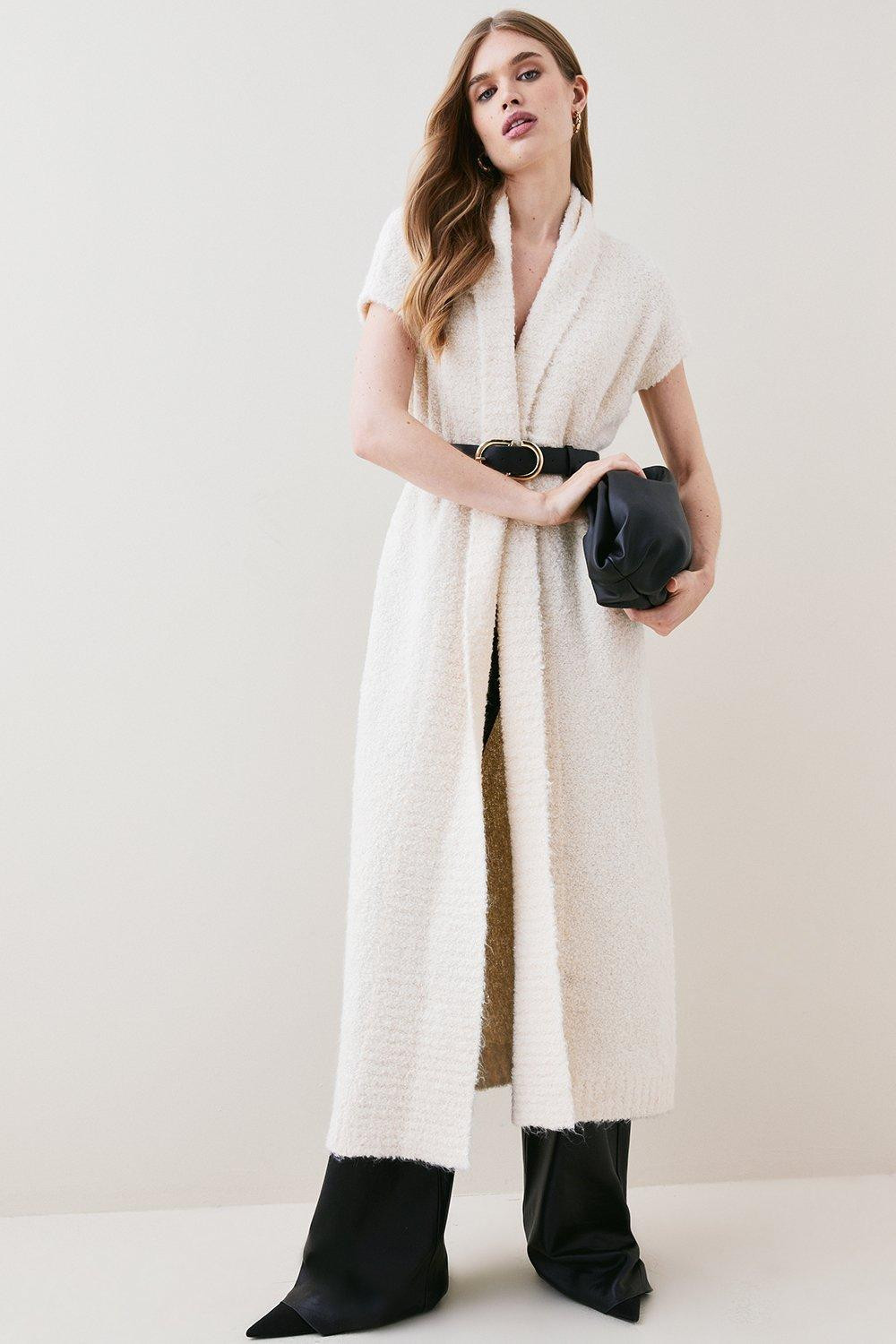 Wool Blend Boucle Belted Sleeveless Coatigan | Karen Millen US