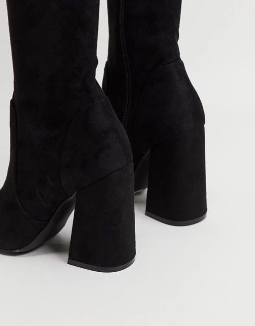 ASOS DESIGN Keeper heeled thigh high boots in black | ASOS (Global)