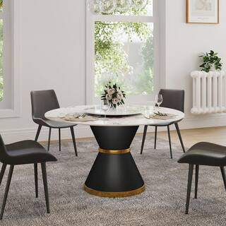 53 in. Pandora Circular Rotable Sintered Stone Tabletop with Lazy Susan Pedestal Base Kitchen Dining Table (Seats 6) | The Home Depot