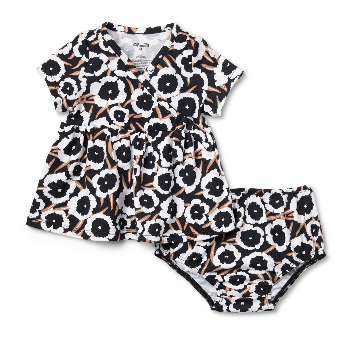Baby Short Sleeve Neutral Poppy Faux Wrap Dress - DVF for Target | Target
