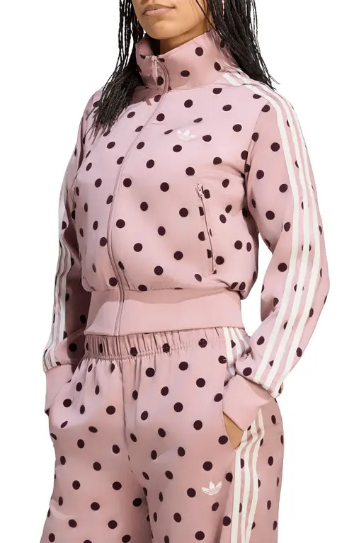 adidas Originals Firebird Polka Dot Satin Track Jacket in Dual Lilac at Nordstrom, Size X-Large | Nordstrom
