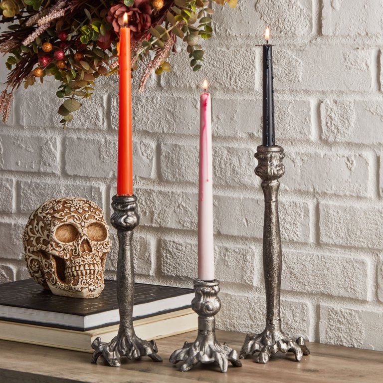 Way To Celebrate Halloween Black Resin Decorative Candle Holders, Set of 3,  4.5"H, 8.6"H & 11"H | Walmart (US)