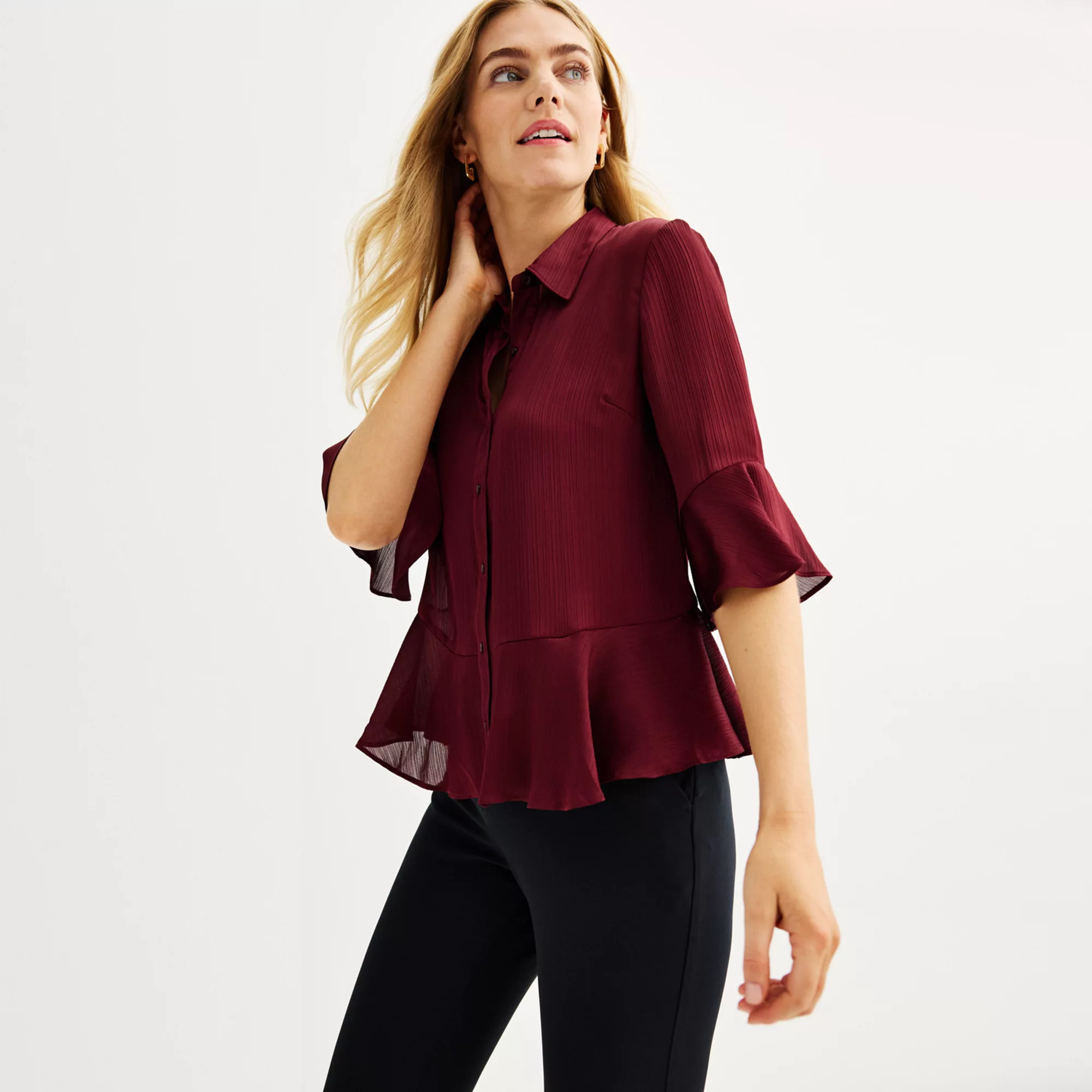 Women's Nine West Ruffle Hem Shirt | Kohl's