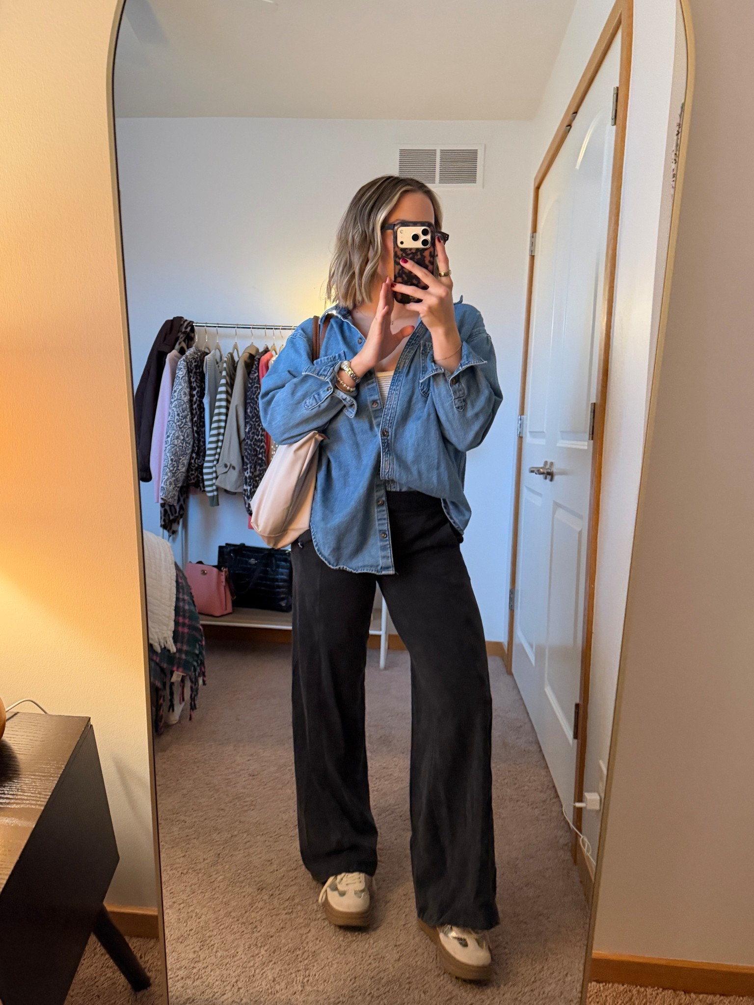 Elevated Basics 🤳 Old Navy Denim Button Up, Target Joylab Black Foldover Pants, Cream Longchamp Bag, Dolce Vita Sneakers #comfyandcute #elevatedbasics #shortgirlstyle

#LTKSeasonal #LTKFindsUnder50 #LTKPetite
