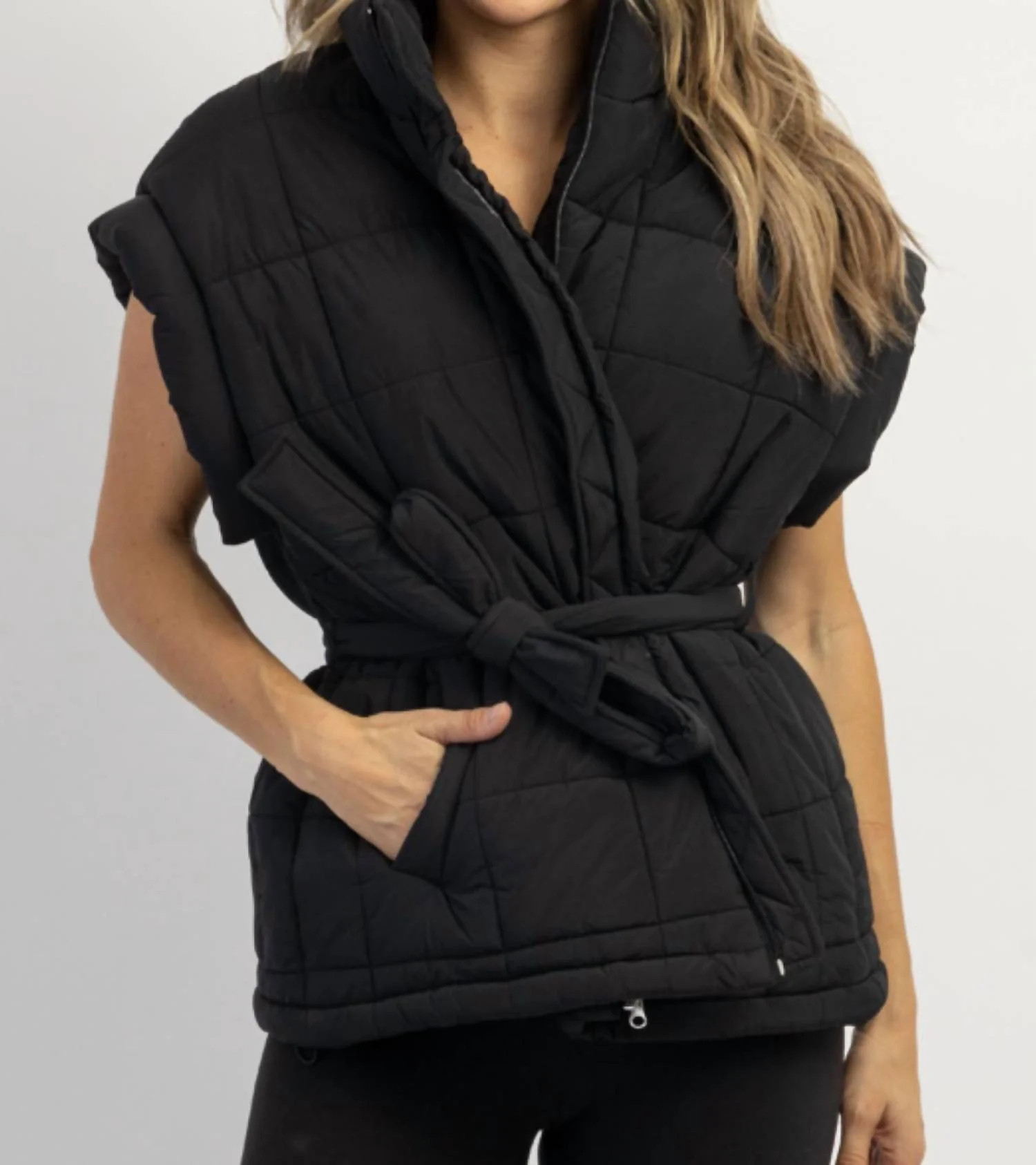 Avalon Tie Quilted Puffer Vest In Black | Shop Simon