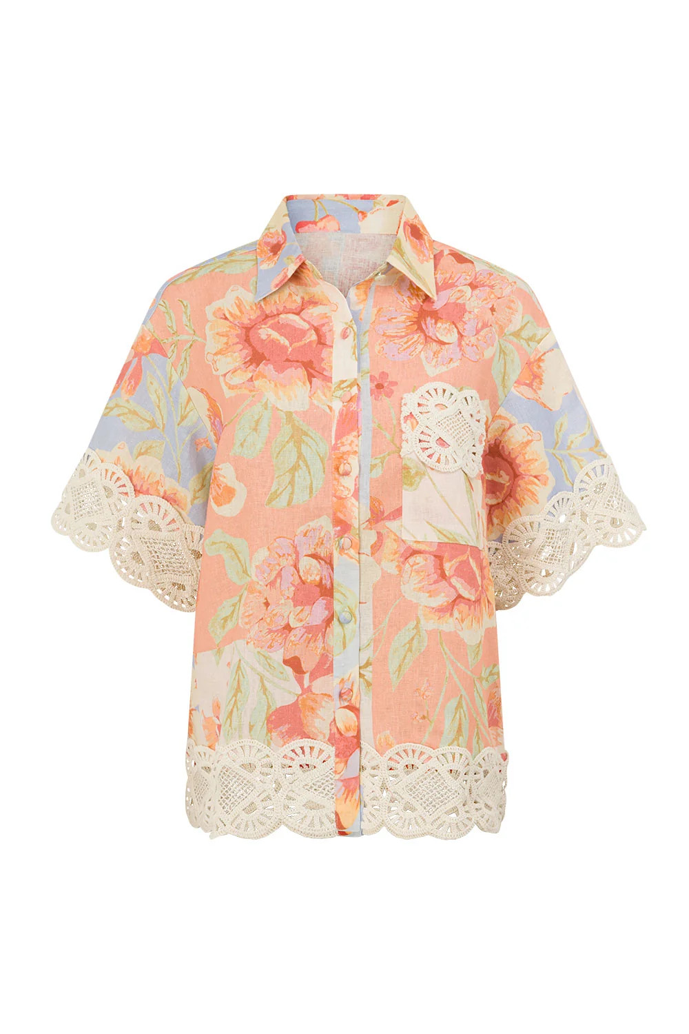 Peach Verano Button Top Flores Shirt | Sabo Skirt US