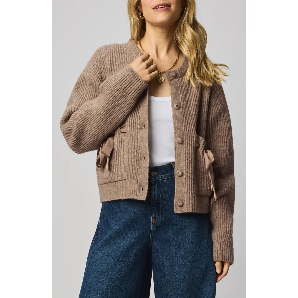 Splendid Stassi Satin Tie Cardigan in Macchiato Brown Heather at Nordstrom Rack, Size Small | Nordstrom Rack