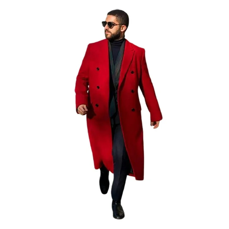 Mens Red Overcoat - Double Breasted Full Length Wool Coat By Alberto Nardoni Brand Designer - Wal... | Walmart (US)