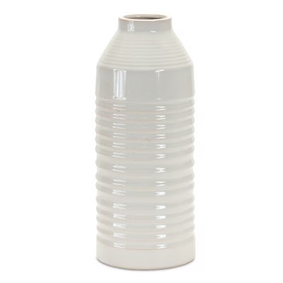 HomeRoots 15" White Ribbed Cylinder Terracotta Table Vase | Target