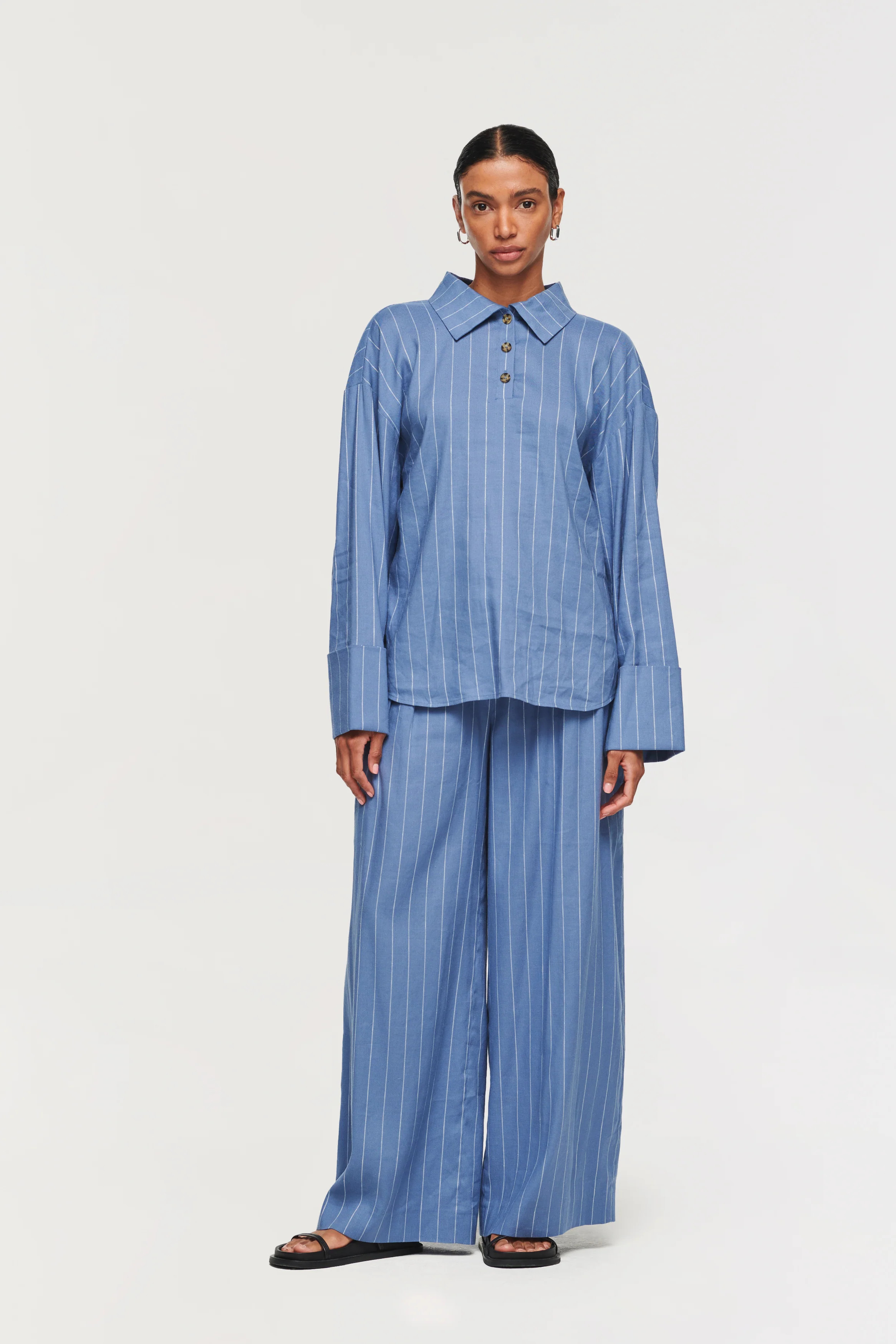 Marlene | Blue Pinstripe Trouser | ALIGNE | Aligne UK