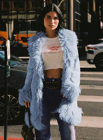 Josefina Faux Fur Detail Jacket Blue | Princess Polly US