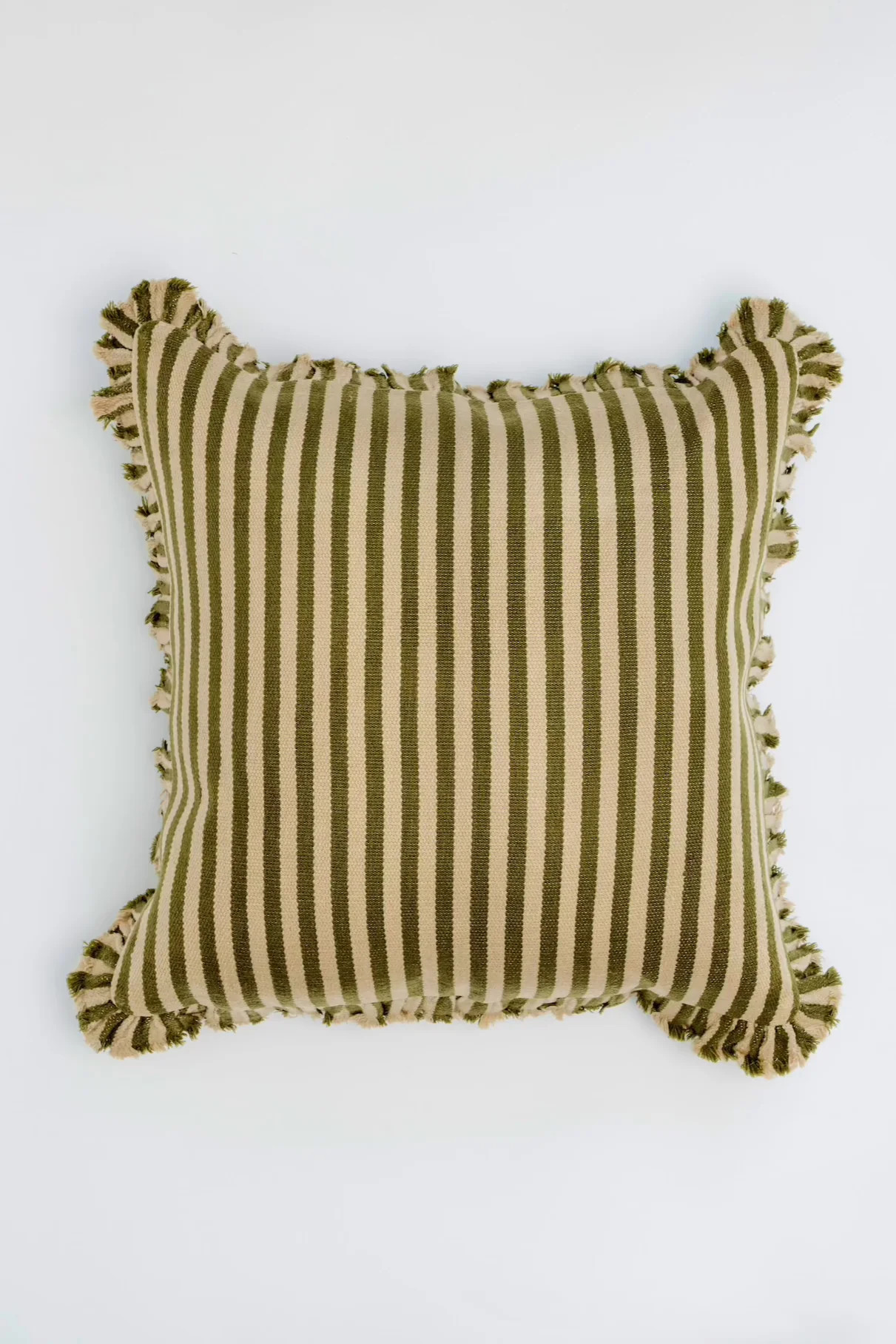 Bethany Striped Ruffle Pillow - Taupe | THELIFESTYLEDCO