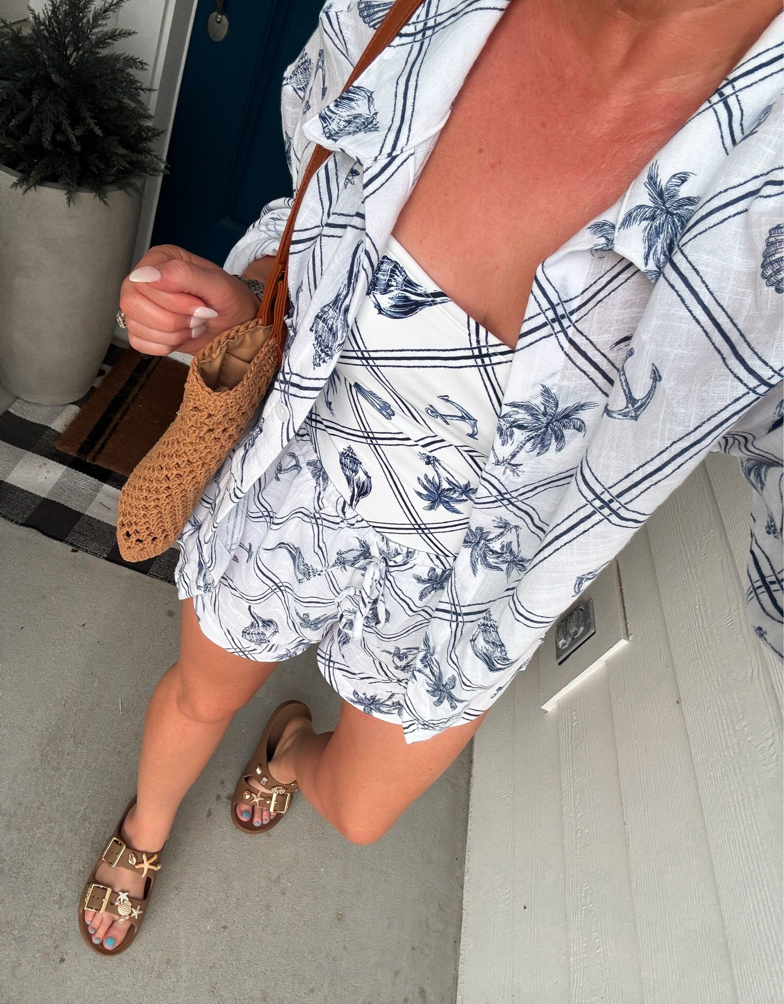 Summer outfit, one piece swimsuit, two piece swim cover up, shell print swimsuit, pool outfit beach outfit. Medium in one piece. Small top medium shorts, target fashion target style

#LTKSwim #LTKPetite