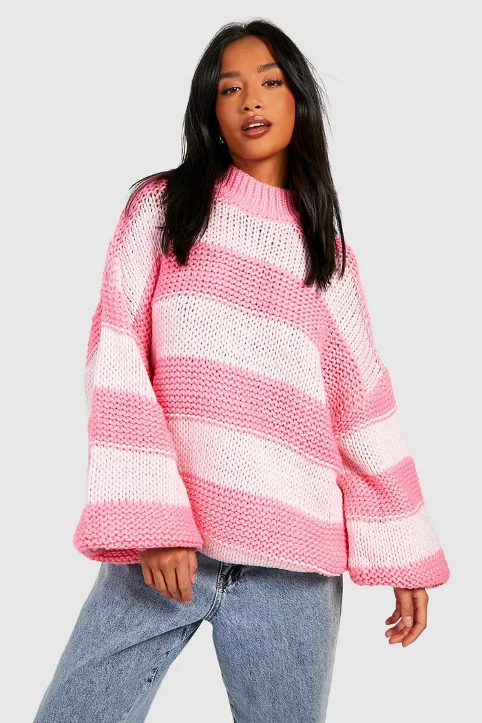 Petite Oversize Chunky Knit Stripe Sweater | boohoo (US & Canada)