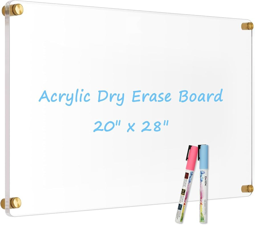 Large Clear Acrylic Dry Erase Board, 28" X 20" Golden Non-Magnetic Frameless Clear White Board fo... | Amazon (US)