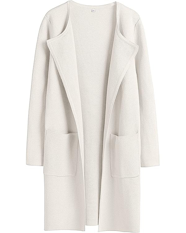 ANRABESS Women's Open Front Knit Cardigan Long Sleeve Lapel Casual Solid Classy Sweater Jacket | Amazon (US)
