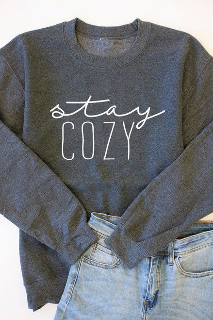 Stay Cozy Dark Heather Graphic Sweatshirt | The Pink Lily Boutique