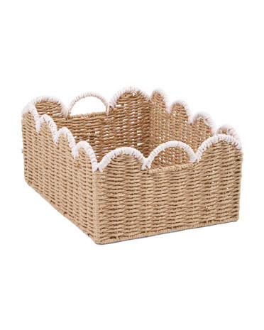 Large Paper Cord Rectangular Basket With Scalloped Trim | Marshalls