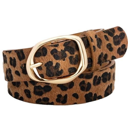 Women\u2019s Leopard Print Leather Belts for Women, Cheetah Print Belt with Gold Buckle, Width 1.... | Amazon (US)