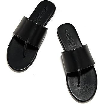 Women's Flip Flops Flat Sandals Summer Beach Comfortable Flats Slip on Slippers Wide Dressy Shoes | Amazon (US)