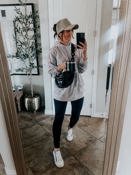Casual spring style! 🪻🌸💜Casual weekend outfit for a day of kid sports! Lavender, oversized hoodie (men’s size medium) leggings (medium in all my Spanx leggings), sneakers, and a trucker hat! 

Walmart fashion, spring outfit, casual style 

#LTKfindsunder50 #LTKstyletip #LTKfindsunder100