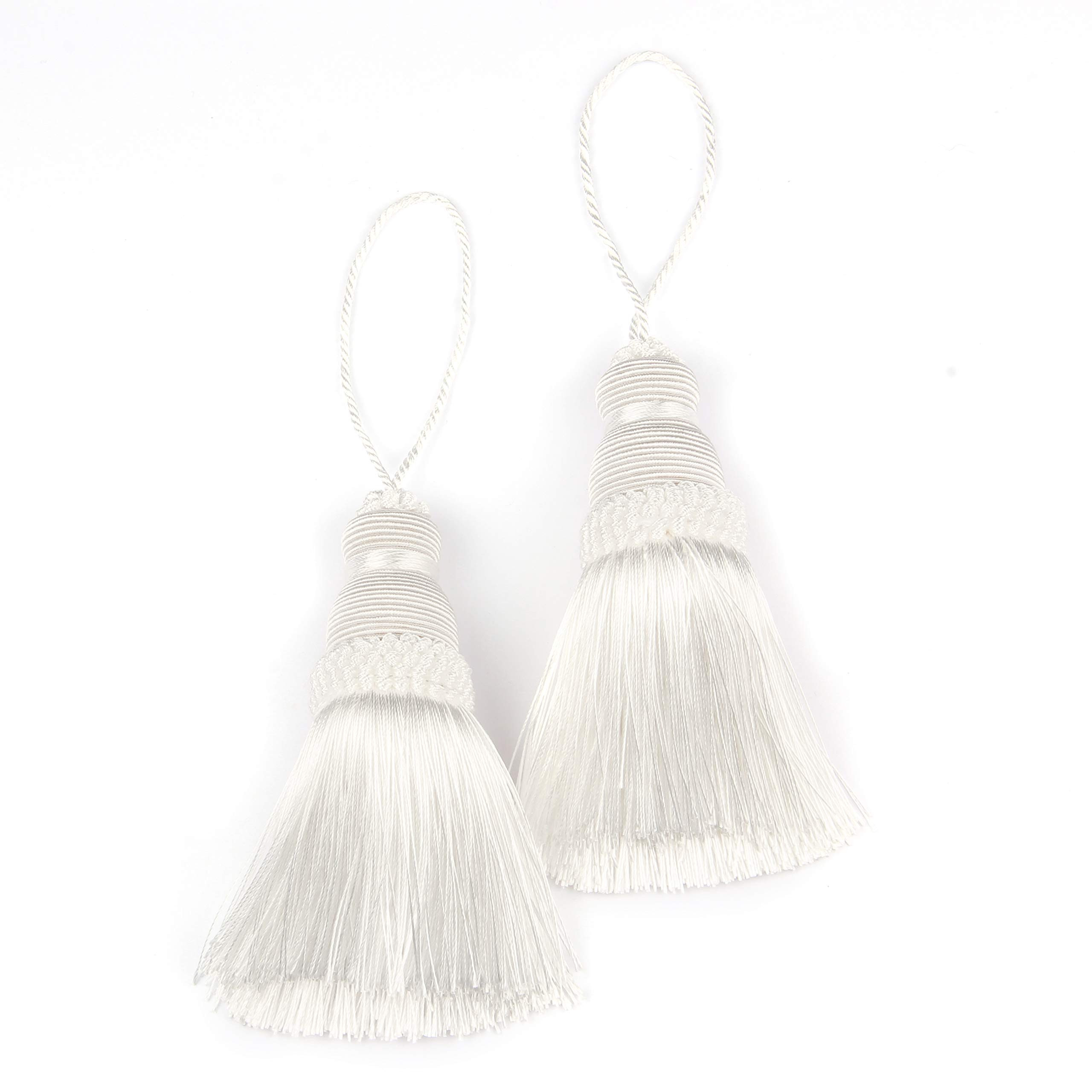 BEL AVENIR White Tassels Key Tassel with Loops Handmade Craft Charms DIY Accessories Elegant Soft Making Curtain Home Decoration (White, 2 pcs) | Amazon (US)