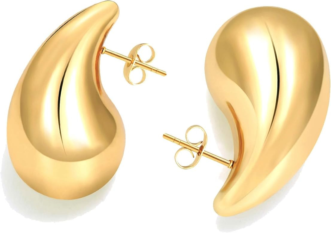 Chunky Gold Hoop Earrings for Women 18K Gold Paperclip Oval Hoop Earrings Gold Square Hoops Small... | Amazon (US)