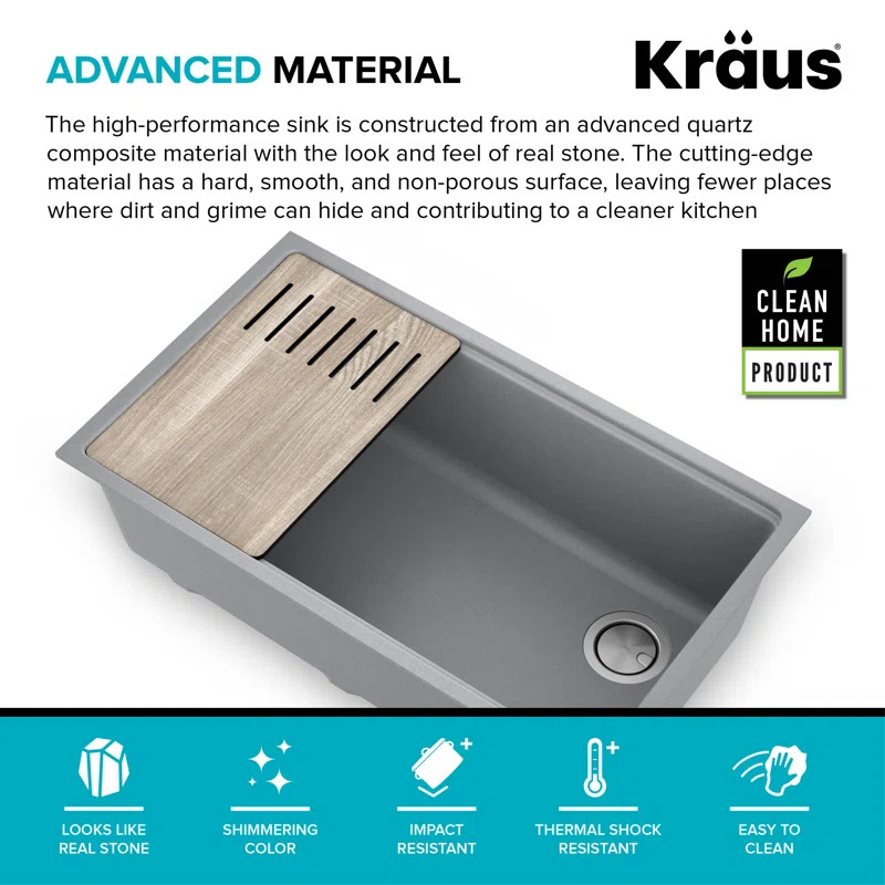 KGUW2-33MGR Kraus Bellucci 19'' W Single Bowl Granite Undermount Kitchen Sink | Wayfair North America
