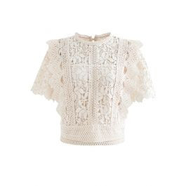 Lush Leaves Crochet Top in Cream | Chicwish