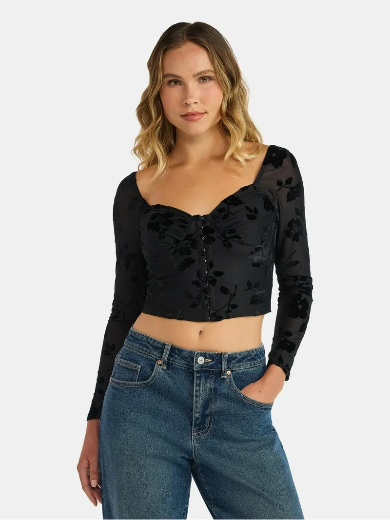 Madden NYC Women's Corset Top with Long Sleeves, Sizes XXS-XXL - Walmart.com | Walmart (US)