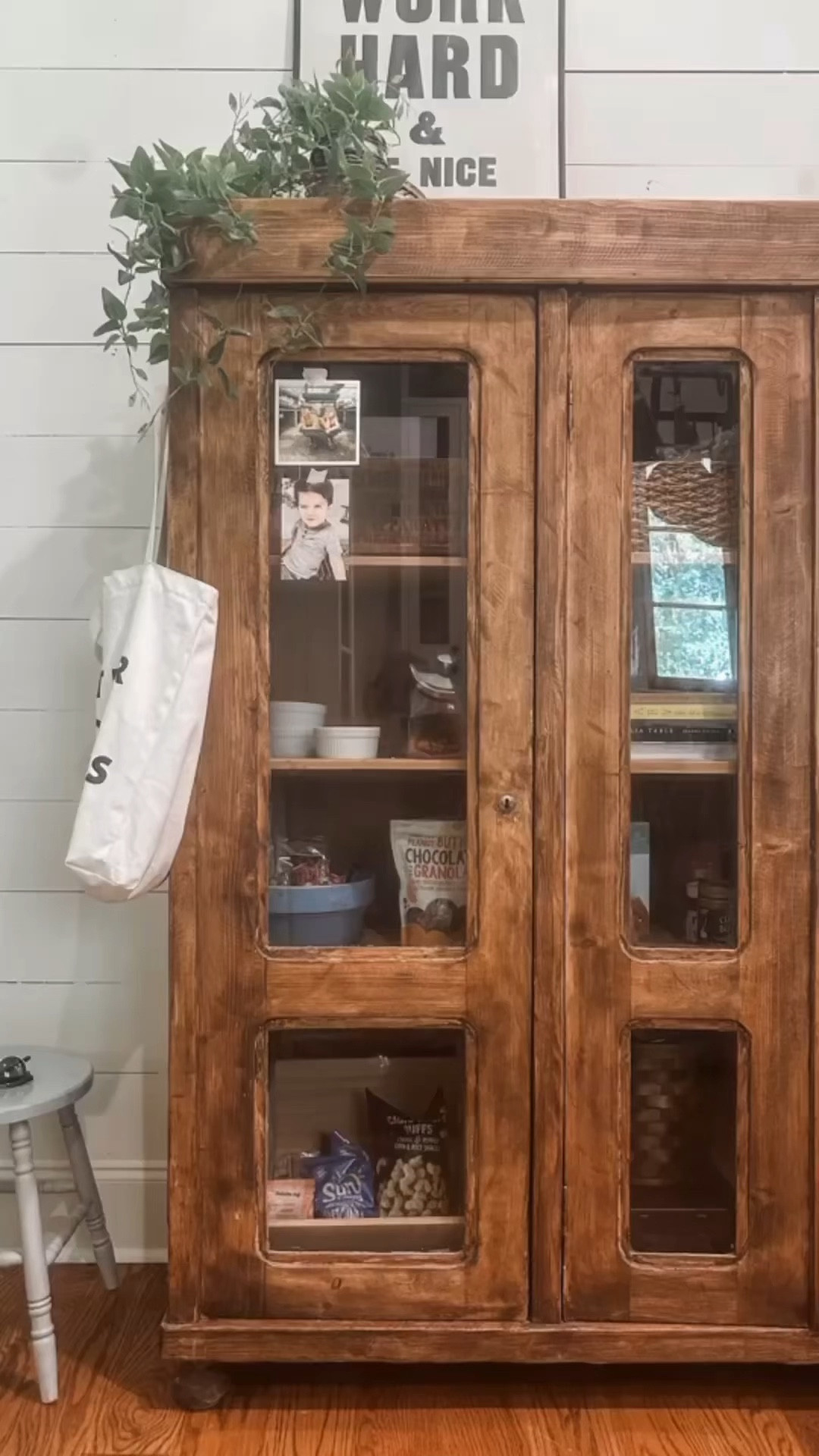 HOW-TO: move furniture that’s 4 times your body weight with a garden center cart and some pot rags (not actually recommended).

However, 10/10 recommend using furniture for pantry storage. Adding mirrored or reeded glass is a great way to hide less than aesthetically-pleasing packaging.

Follow along for more anxiety-driven furniture rearranging.

#LTKhome