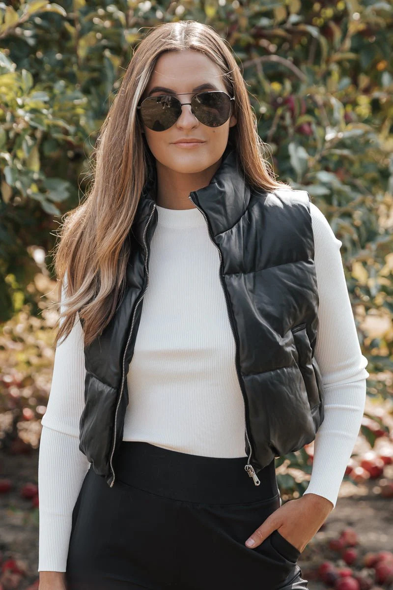 Black High Neck Cropped Puffer Vest | Magnolia Boutique | Magnolia Boutique