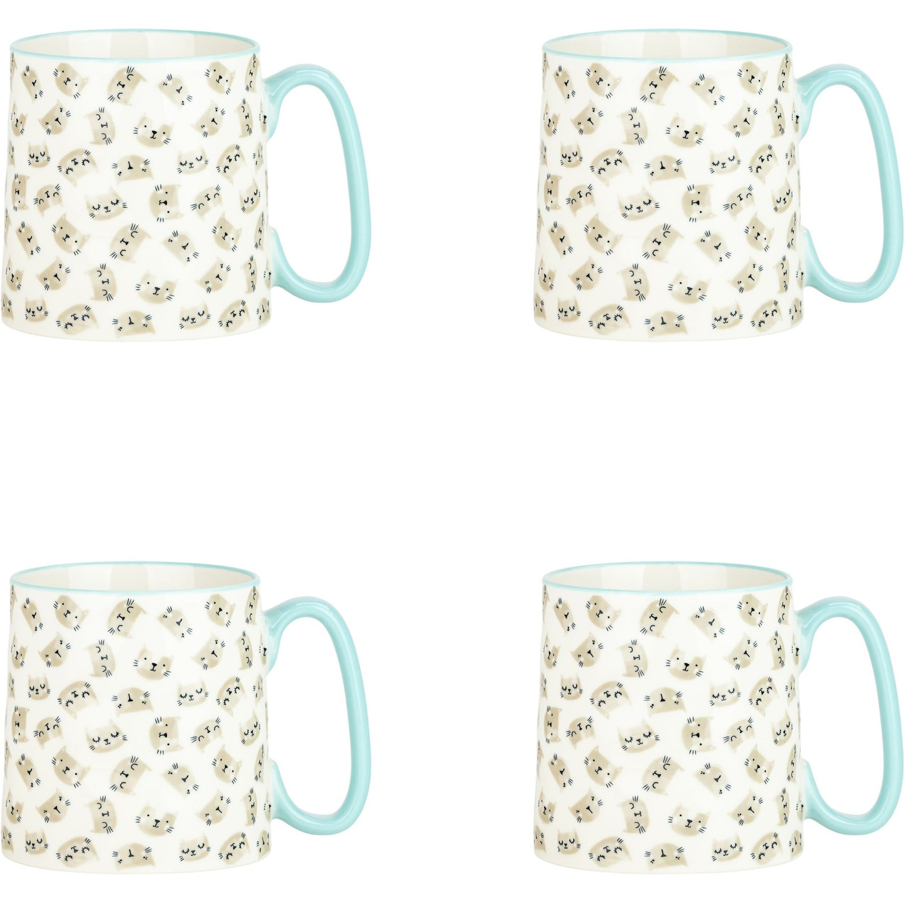 10 Strawberry Street Sweet Cat Faces Bella Mug, 18-oz, 4 count | Chewy