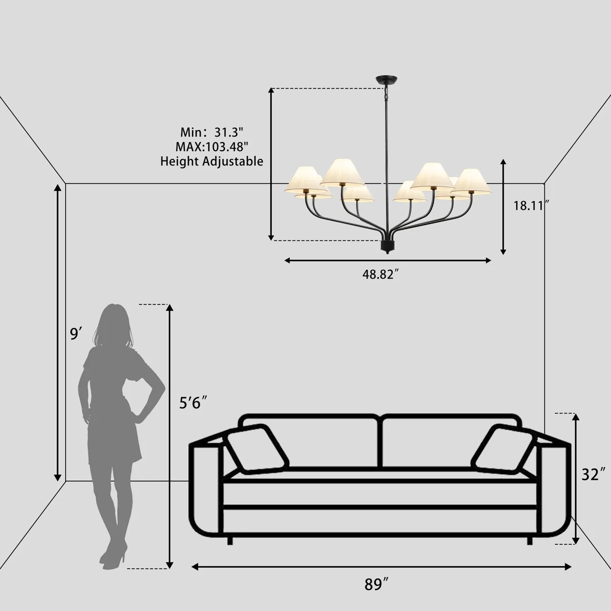 8-light Classic Dimmable Chandelier With Fabric Shades Black Chandelier Classic/traditional Chand... | Wayfair North America