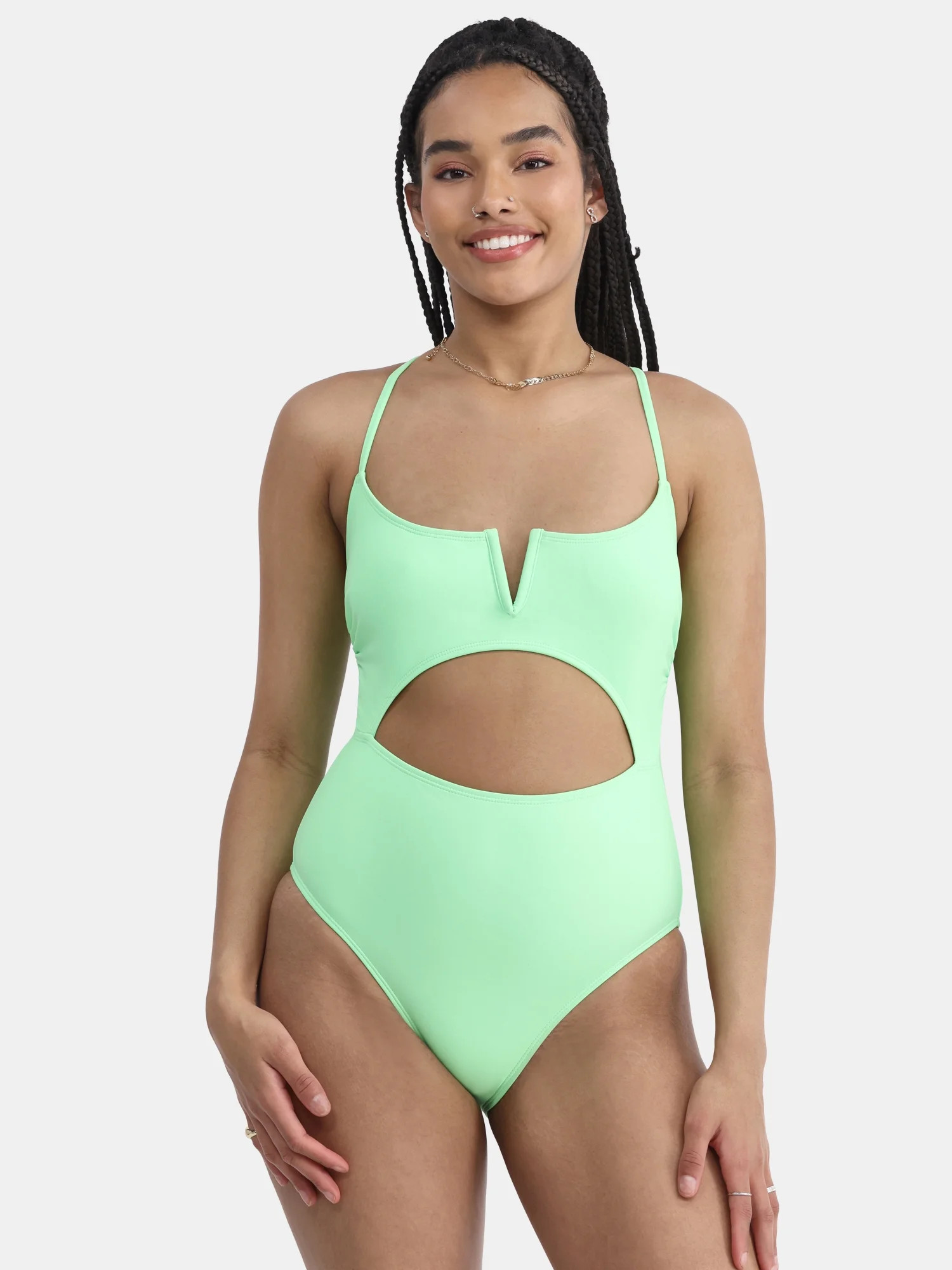 No Boundaries Women's Cutout V-Wire One-Piece Swimsuit, Sizes XXS - XXL | Walmart (US)
